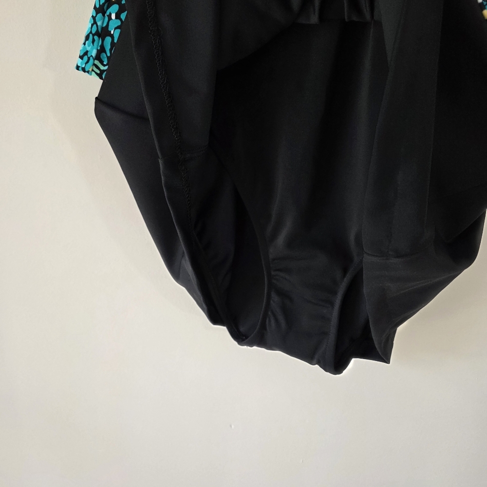 Maxine of Hollywood Teal and Black Floral One Piece Swimsuit - Picture 4 of 13
